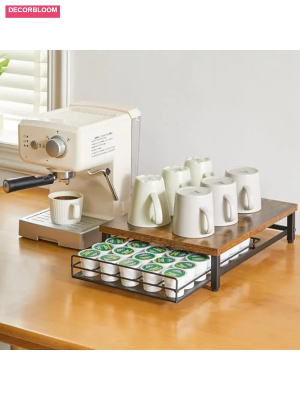 Wooden Coffee Pod Holder 35 Capacity Sliding Drawer for K-Cup